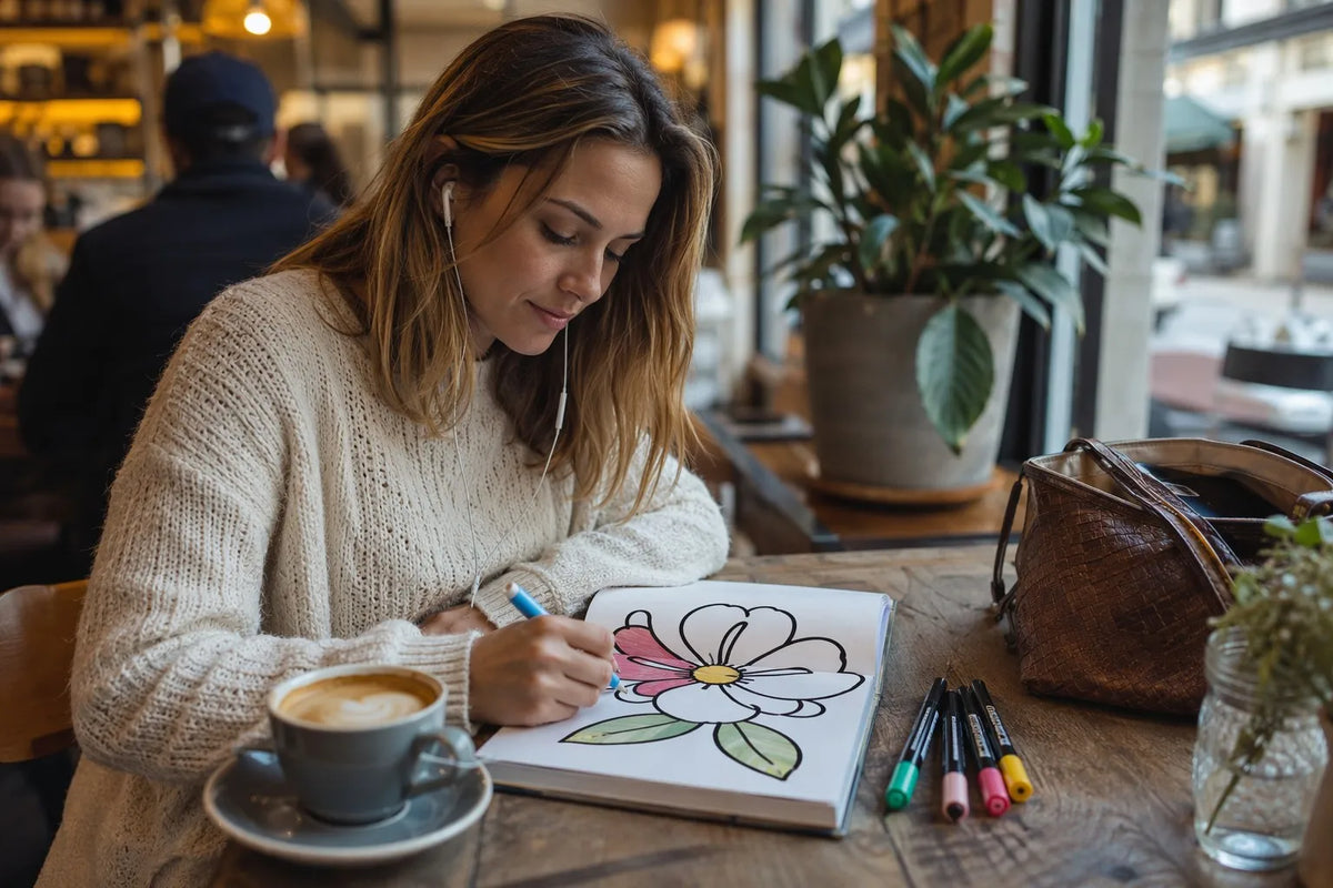 The Solo Cafe Date: Bold & Easy coloring in a cozy cafe