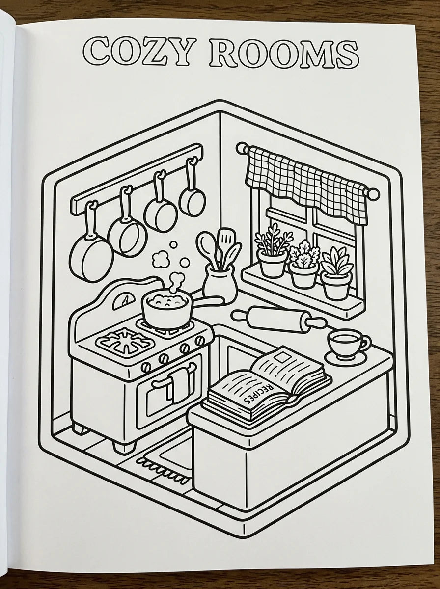 Cozy Rooms Adult Coloring Book Cover