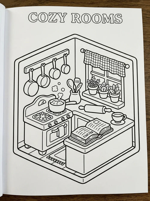 Cozy Rooms Adult Coloring Book Cover