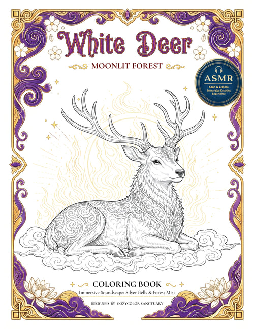 White Deer: Moonlit Forest - Cover Illustration - Great for relaxing coloring pages and calm anxiety relief and focus