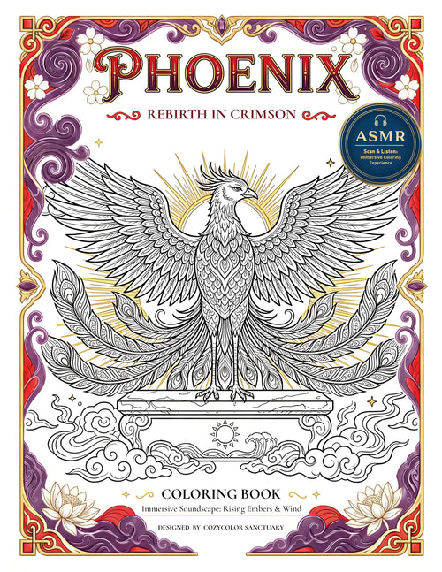 Phoenix: Rebirth in Crimson adult coloring book printable PDF - CozyColor Sanctuary