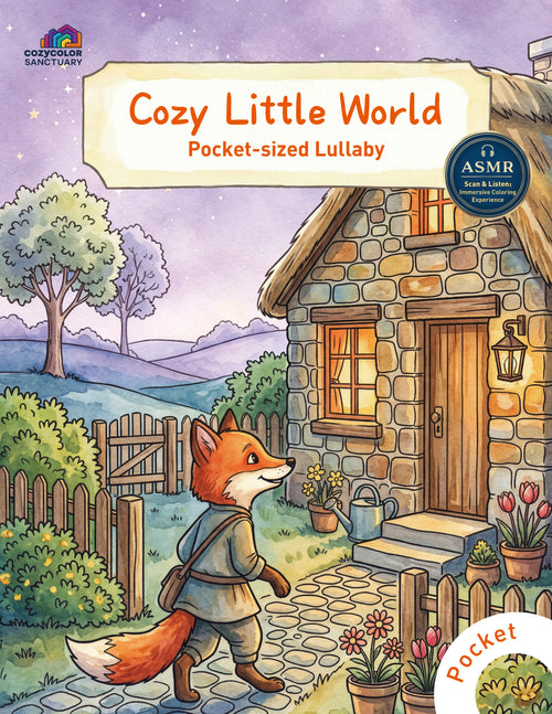 Cozy Little World pocket edition adult coloring book printable PDF – cozy illustrated scenes for mindful relaxation