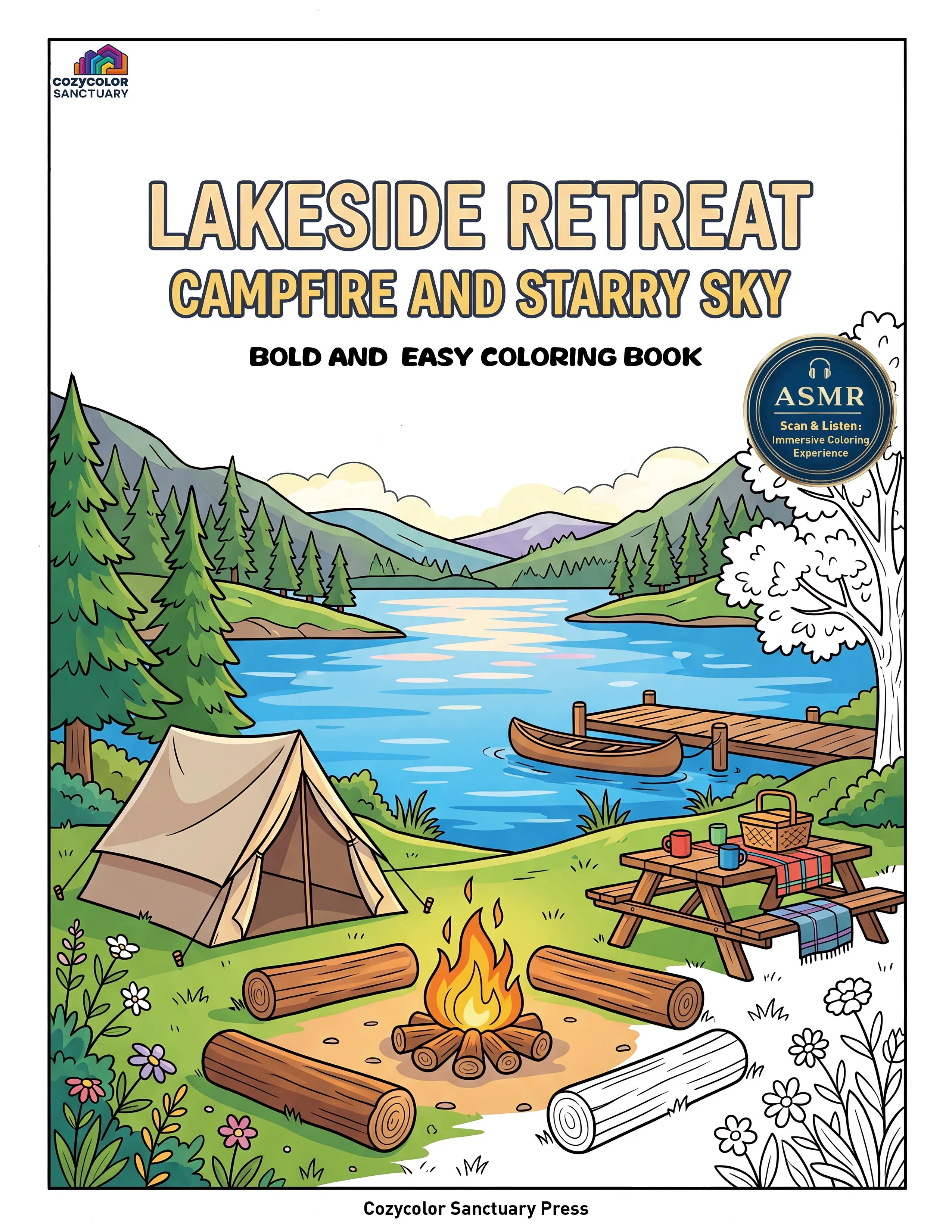 Lakeside Retreat: Campfire and Starry Sky (ASMR Soundscape) - CozyColor